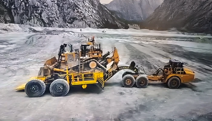 sistema tipo tráiler cama baja para perforadoras y tractores mineros